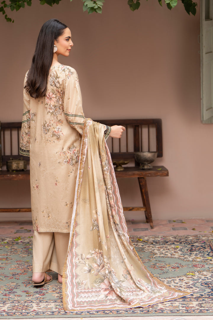 3 Pcs Unstitched Beige Lawn - SU25V24-S6- JACQUARD CLOTHING