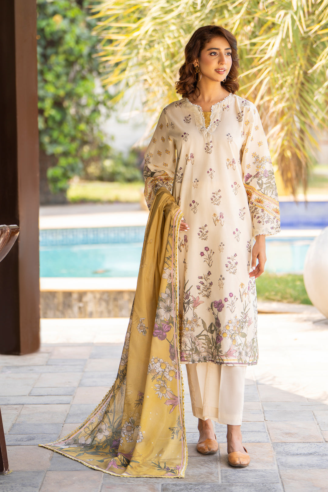 3 Pcs Unstitched Beige Lawn - SU25V16-S2 - JACQUARD CLOTHING