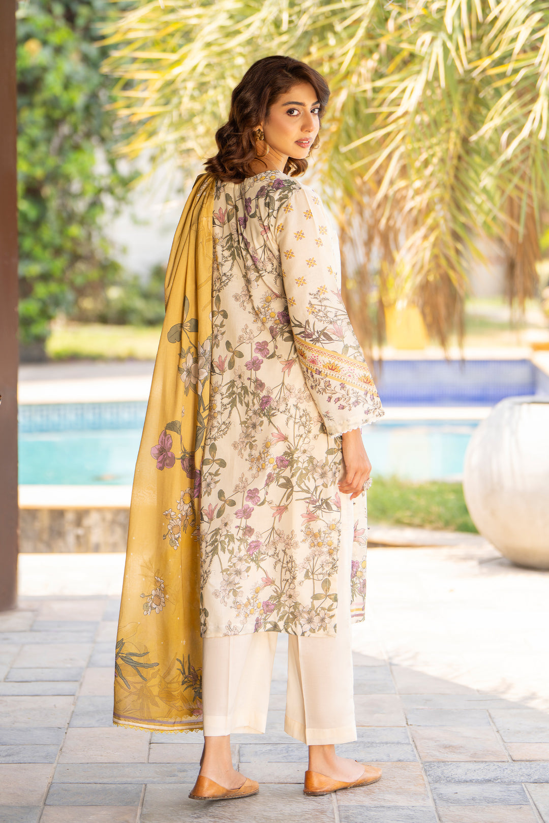 3 Pcs Unstitched Beige Lawn - SU25V16-S2 - JACQUARD CLOTHING