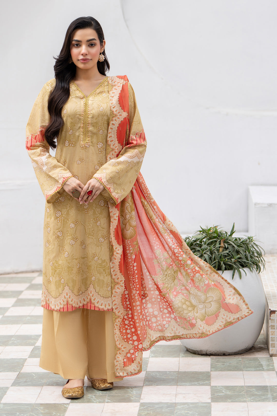 3 Pcs Unstitched Beige Lawn - SU25V29-S3 - JACQUARD CLOTHING