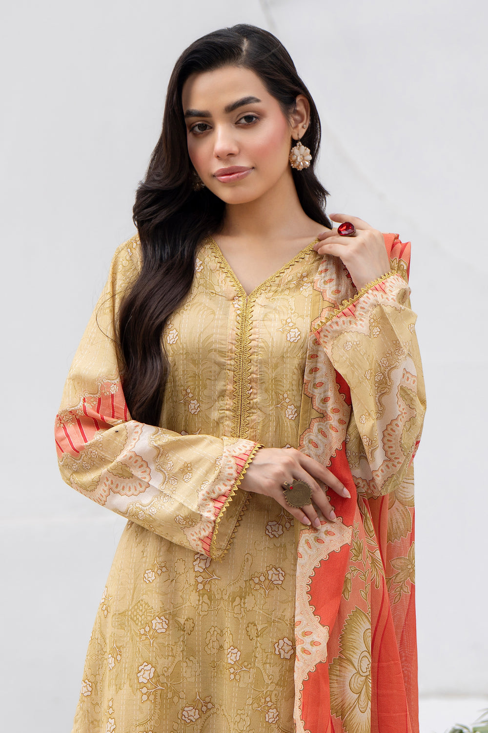 3 Pcs Unstitched Beige Lawn - SU25V29-S3 - JACQUARD CLOTHING