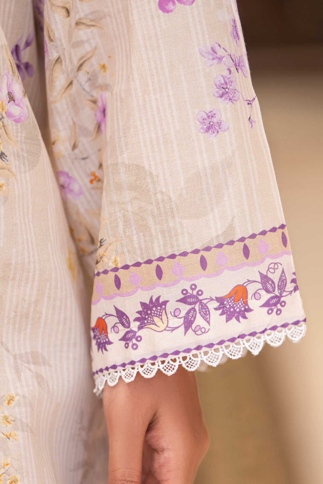 3 Pcs Unstitched Beige Lawn - SU25V19-S4 - JACQUARD CLOTHING