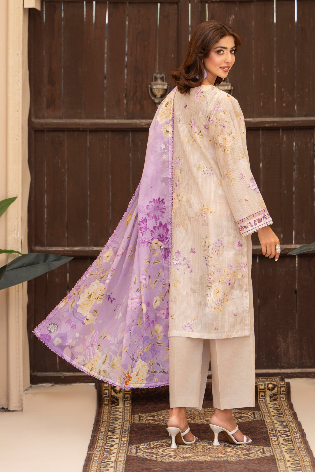 3 Pcs Unstitched Beige Lawn - SU25V19-S4 - JACQUARD CLOTHING