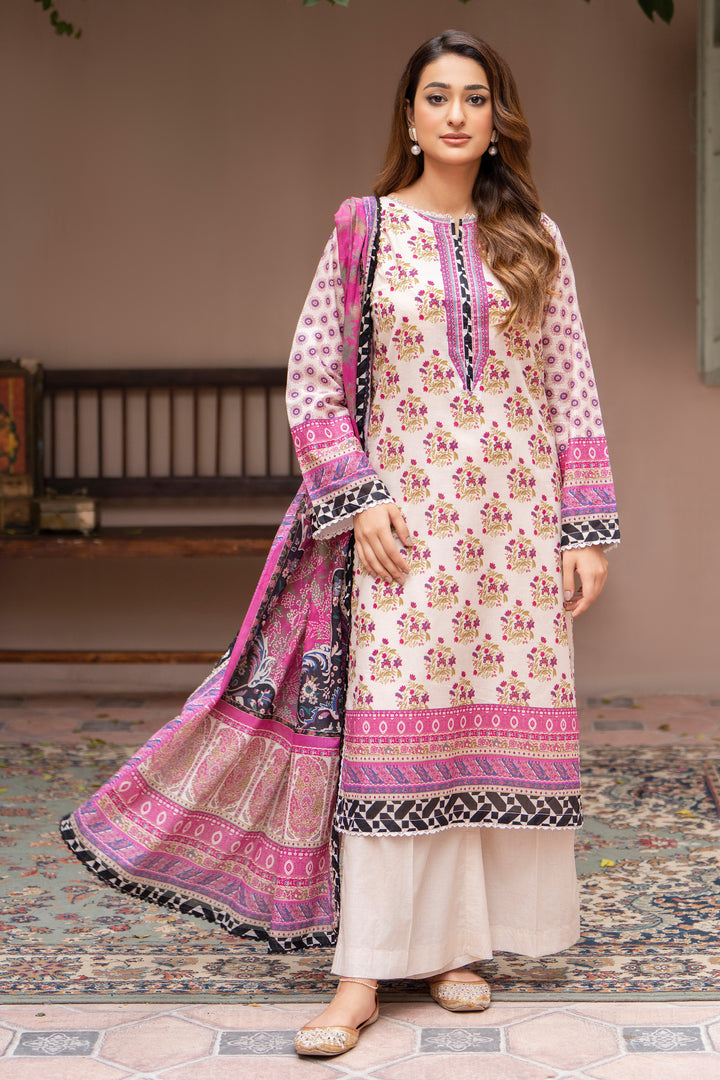 3 Pcs Unstitched Beige Lawn - SU25V23-S10 - JACQUARD CLOTHING