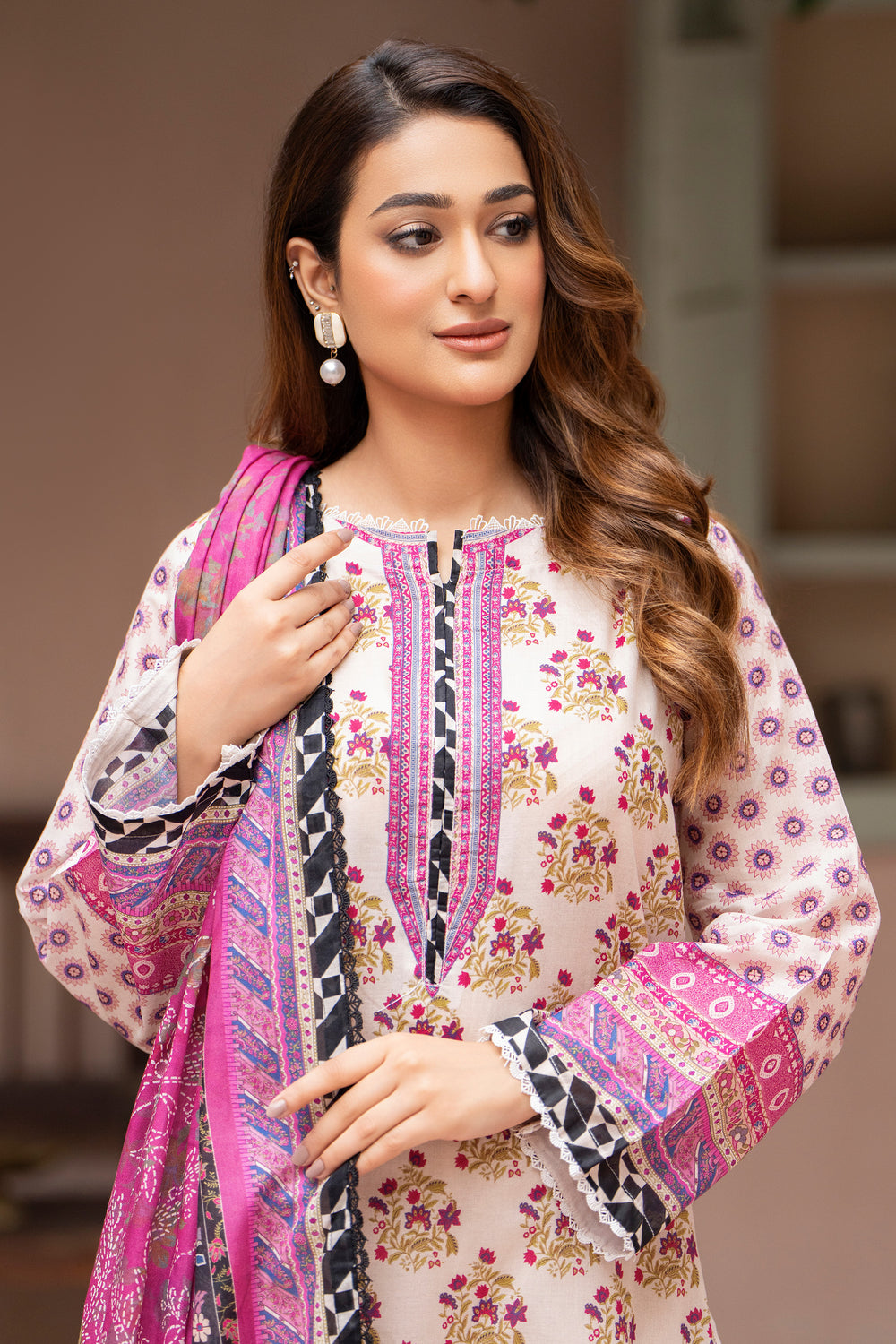 3 Pcs Unstitched Beige Lawn - SU25V23-S10 - JACQUARD CLOTHING