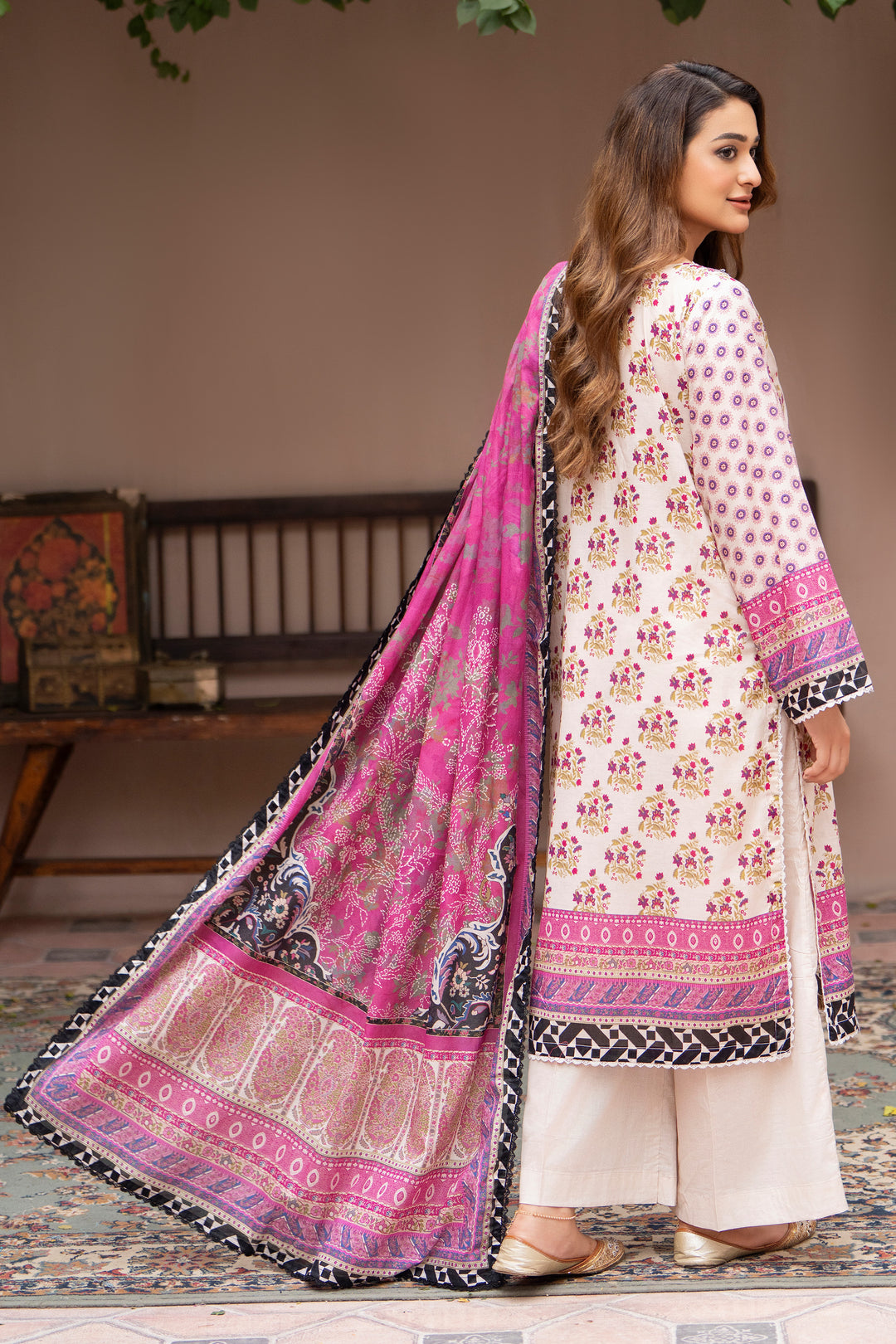 3 Pcs Unstitched Beige Lawn - SU25V23-S10 - JACQUARD CLOTHING