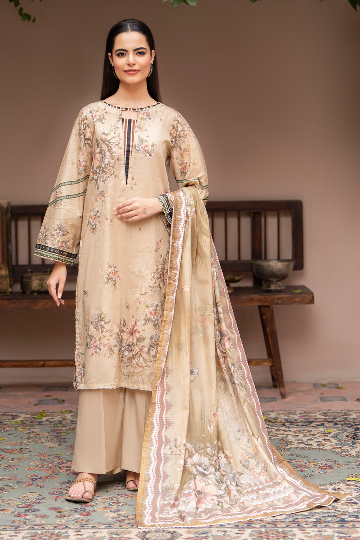 3 Pcs Unstitched Beige Lawn - SU25V24-S6- JACQUARD CLOTHING