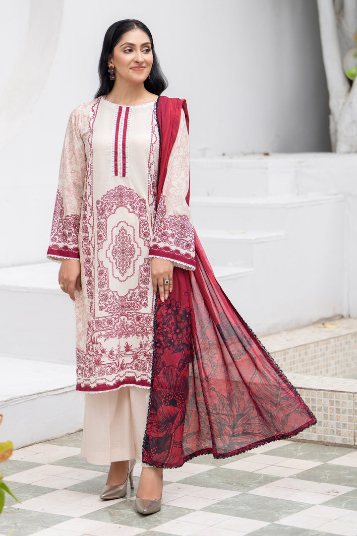 3 Pcs Unstitched Beige Premium Lawn - SU25V33-S1 - JACQUARD CLOTHING