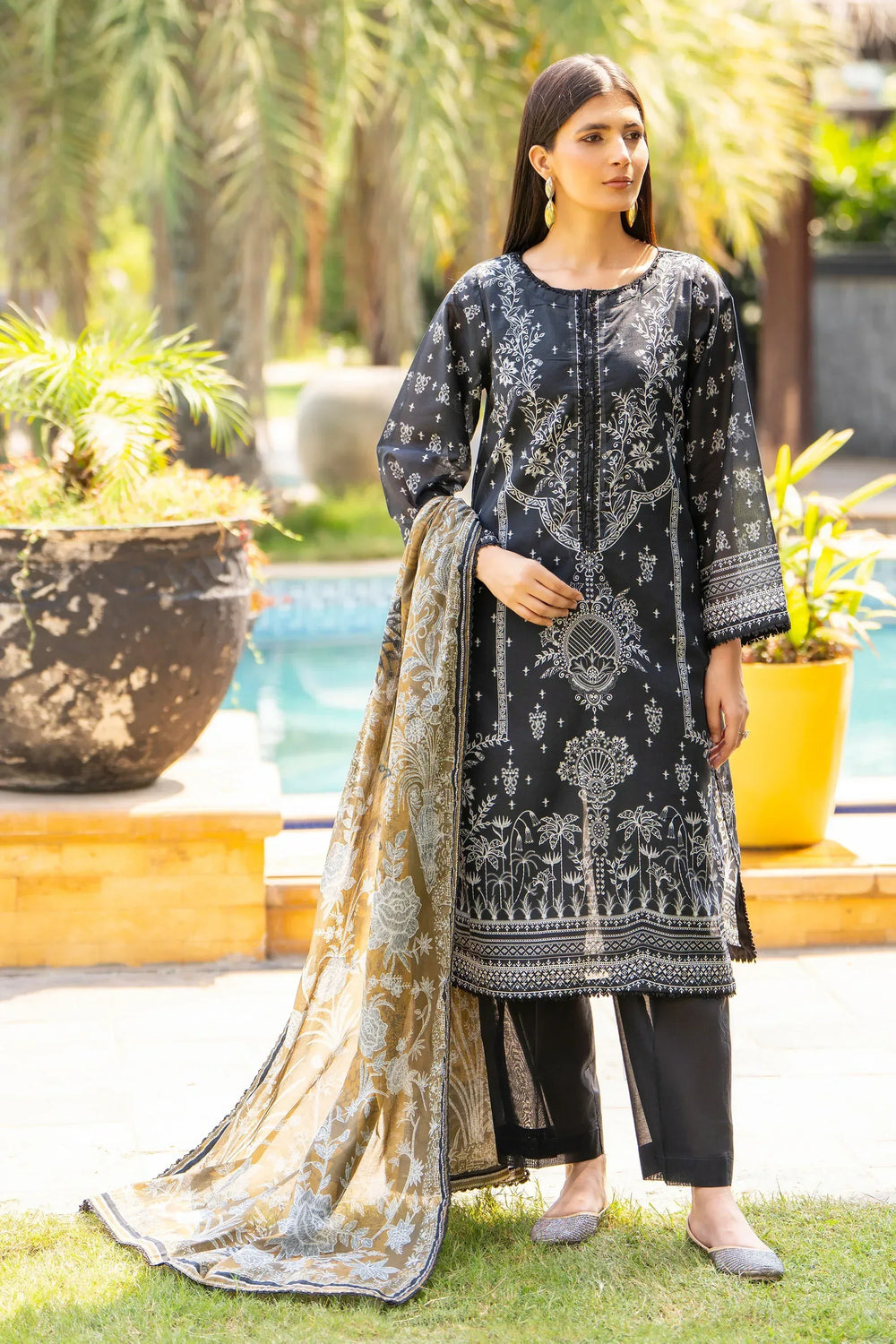 3 Pcs Unstitched Black Lawn - SU25V17-S10 - JACQUARD CLOTHING