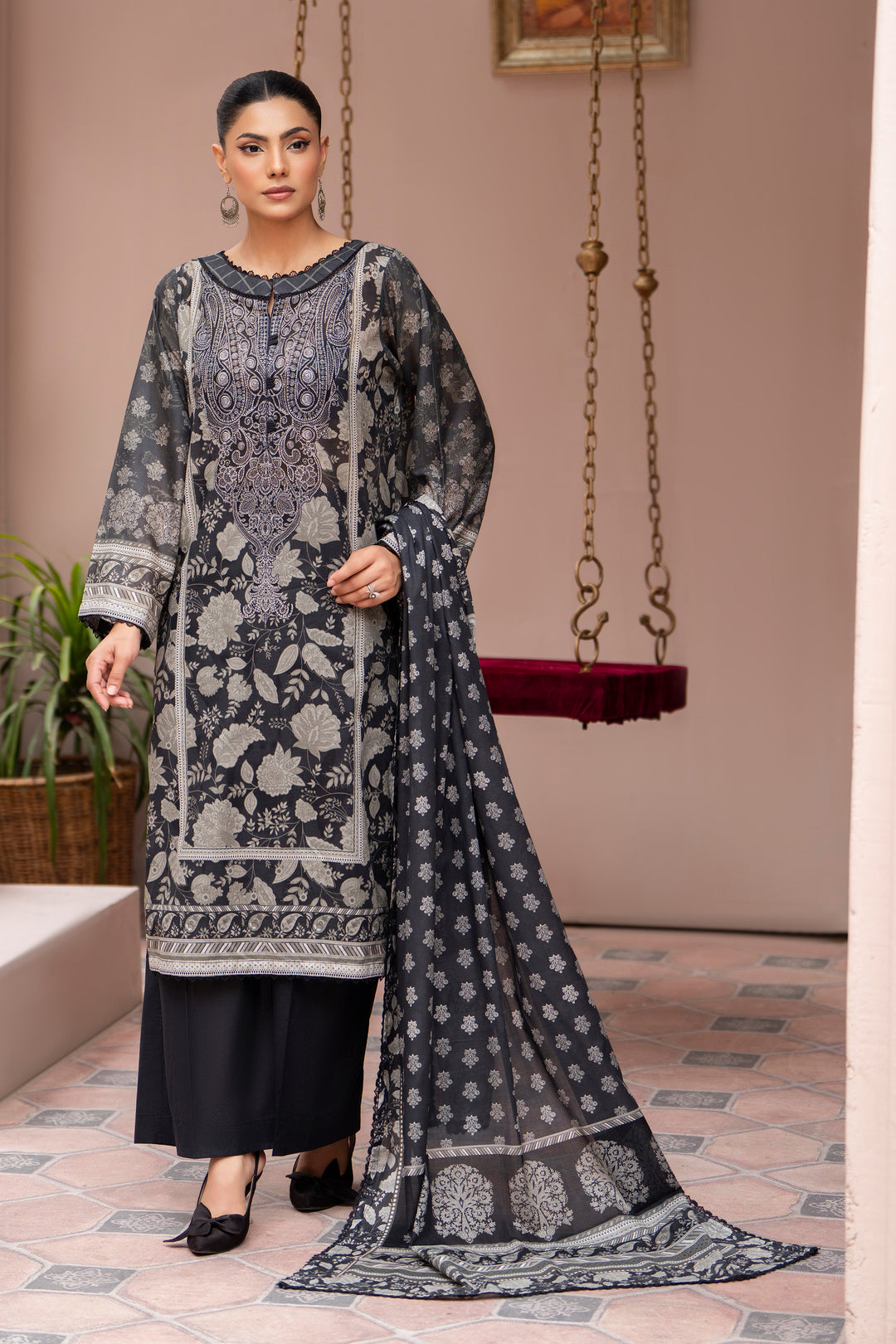 3 Pcs Unstitched Black Lawn - SU25V25-S7 - JACQUARD CLOTHING
