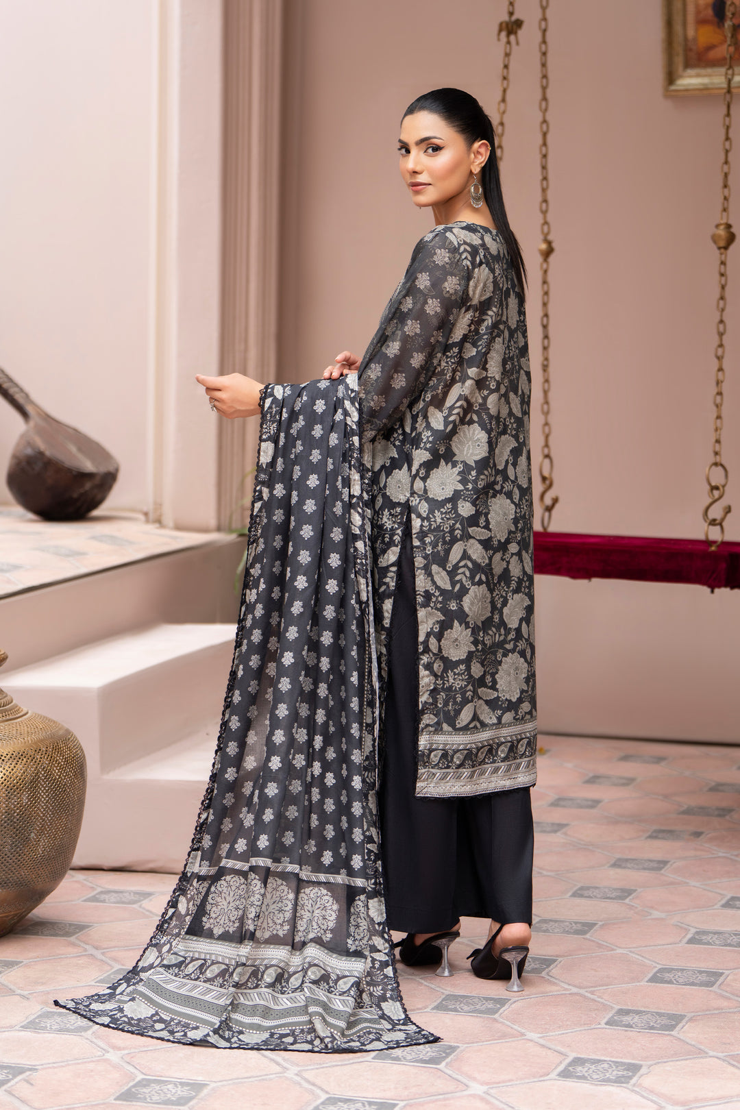 3 Pcs Unstitched Black Lawn - SU25V25-S7 - JACQUARD CLOTHING