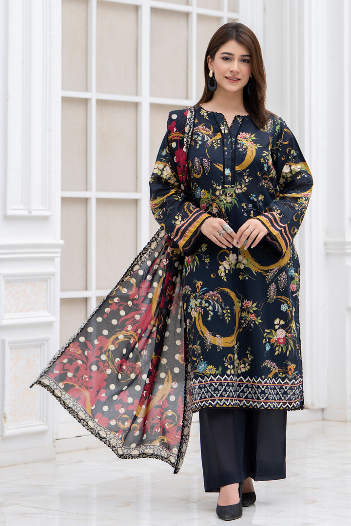 3 Pcs Unstitched Black Lawn - SU25V28-S8 - JACQUARD CLOTHING