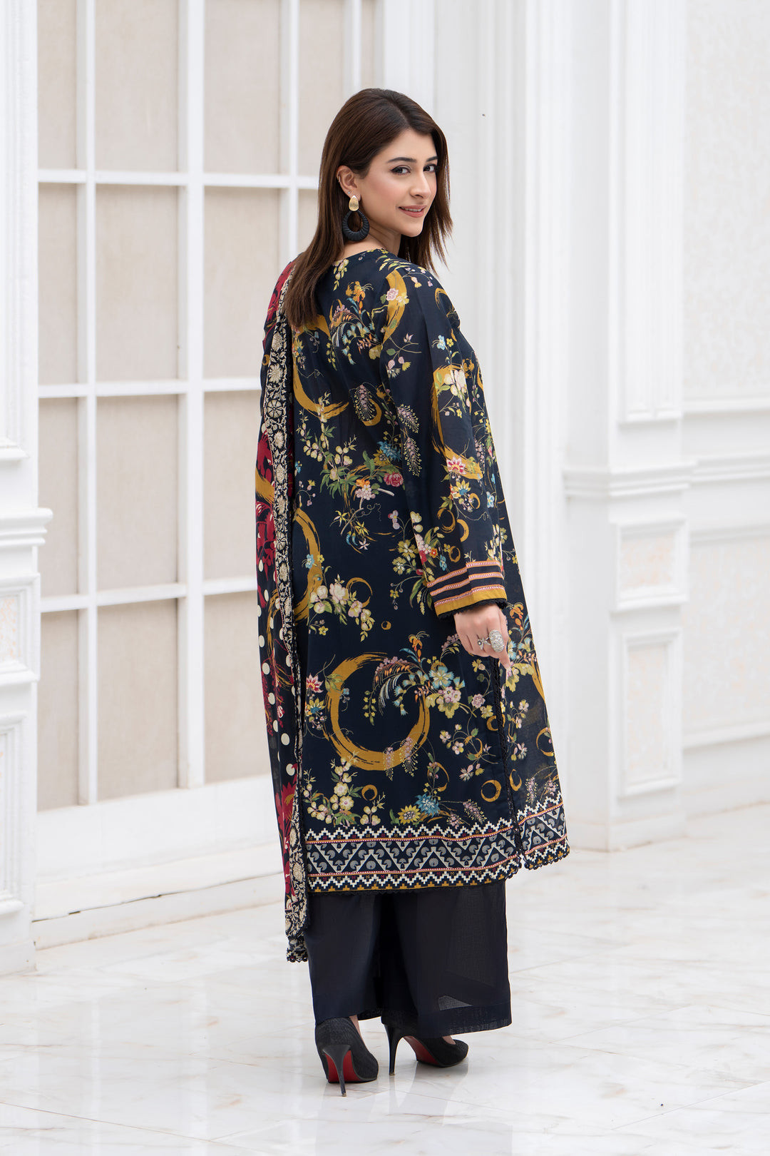 3 Pcs Unstitched Black Lawn - SU25V28-S8 - JACQUARD CLOTHING