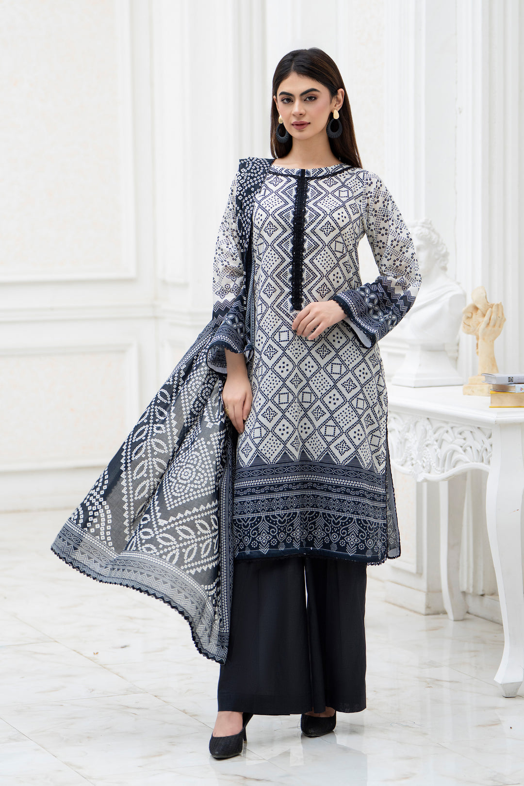 3 Pcs Unstitched Black Lawn - SU25V28-S7 - JACQUARD CLOTHING