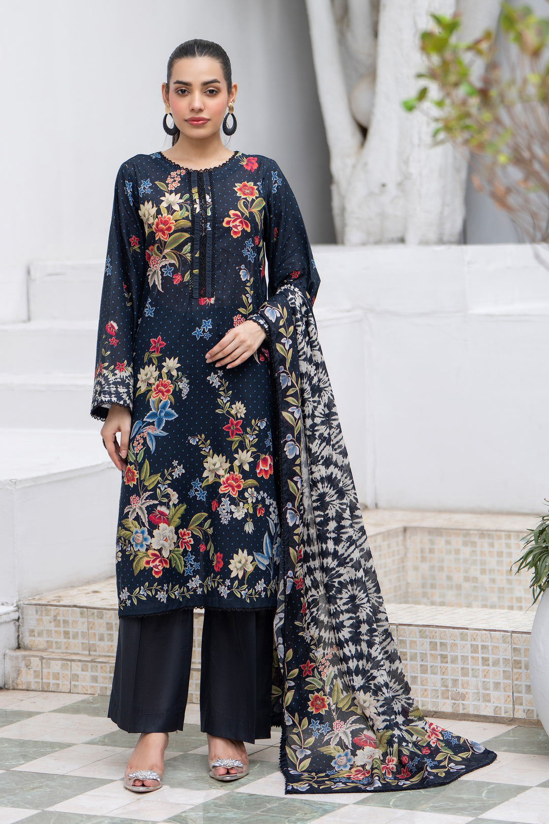3 Pcs Unstitched Black Lawn - SU25V29-S9 - JACQUARD CLOTHING