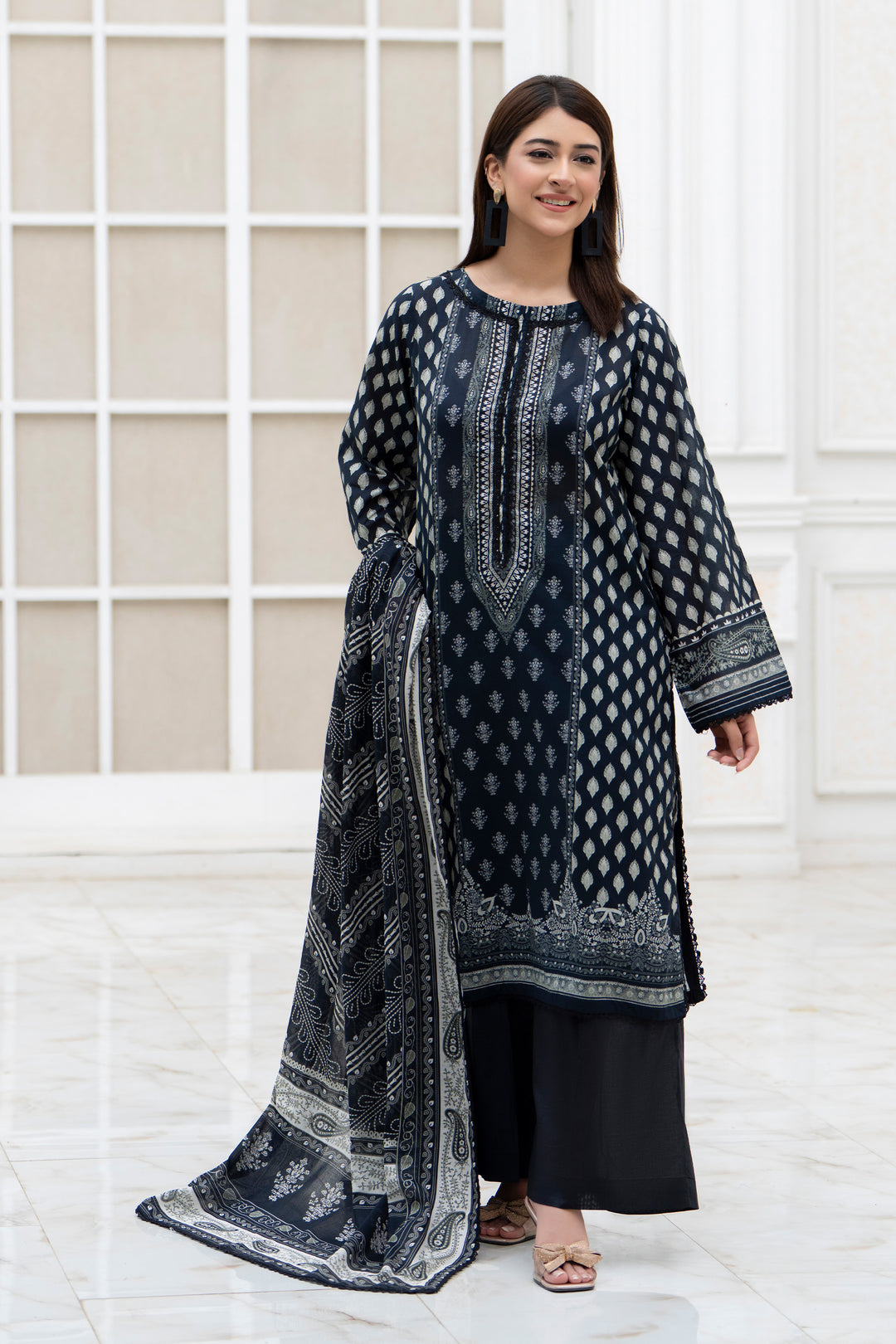 3 Pcs Unstitched Black Lawn - SU25V30-S5 - JACQUARD CLOTHING