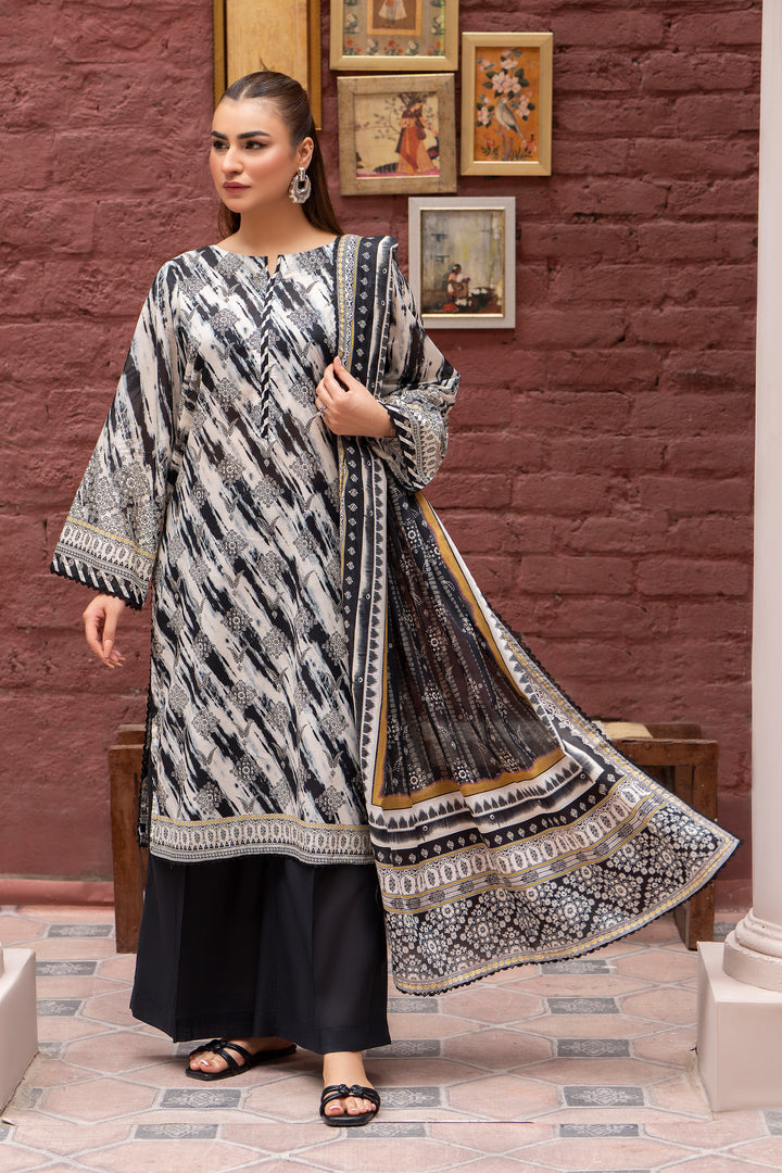 3 Pcs Unstitched Black Lawn - SU25V23-S4 - JAQUARD CLOTHING