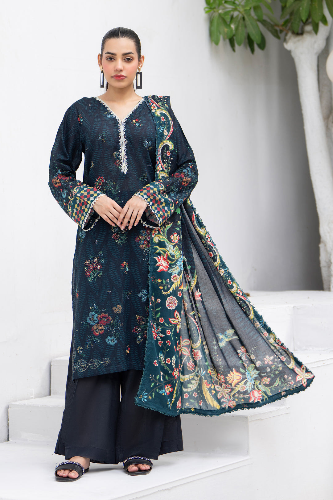 3 Pcs Unstitched Black Premium Lawn - SU25V31-S3 - JACQUARD CLOTHING