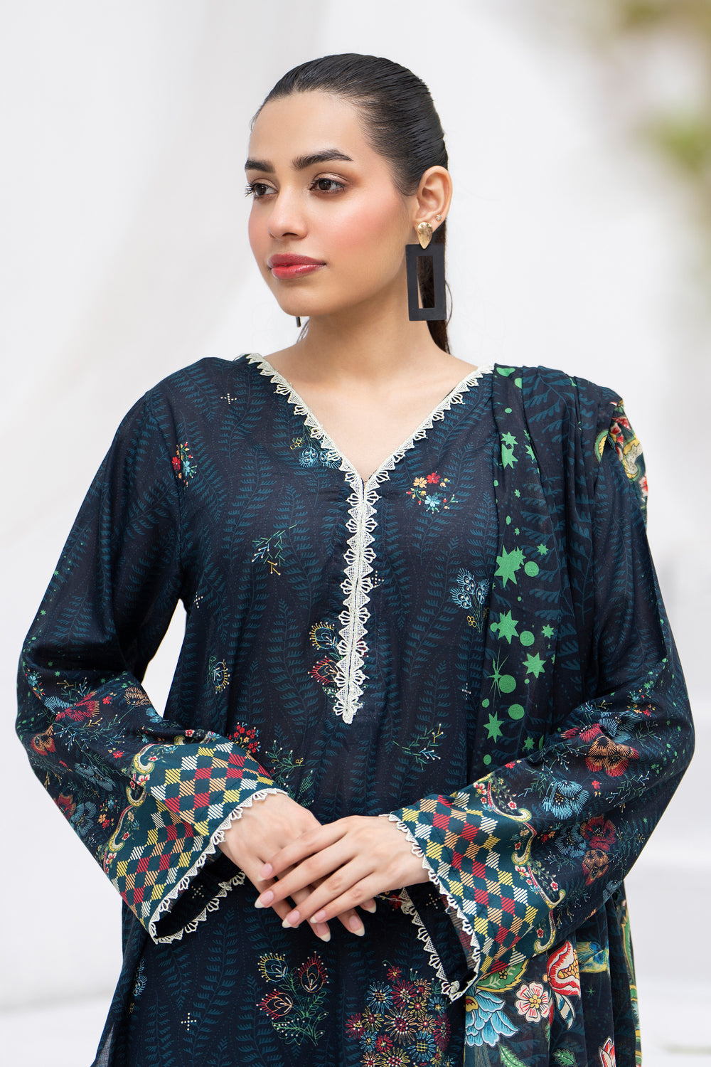 3 Pcs Unstitched Black Premium Lawn - SU25V31-S3 - JACQUARD CLOTHING