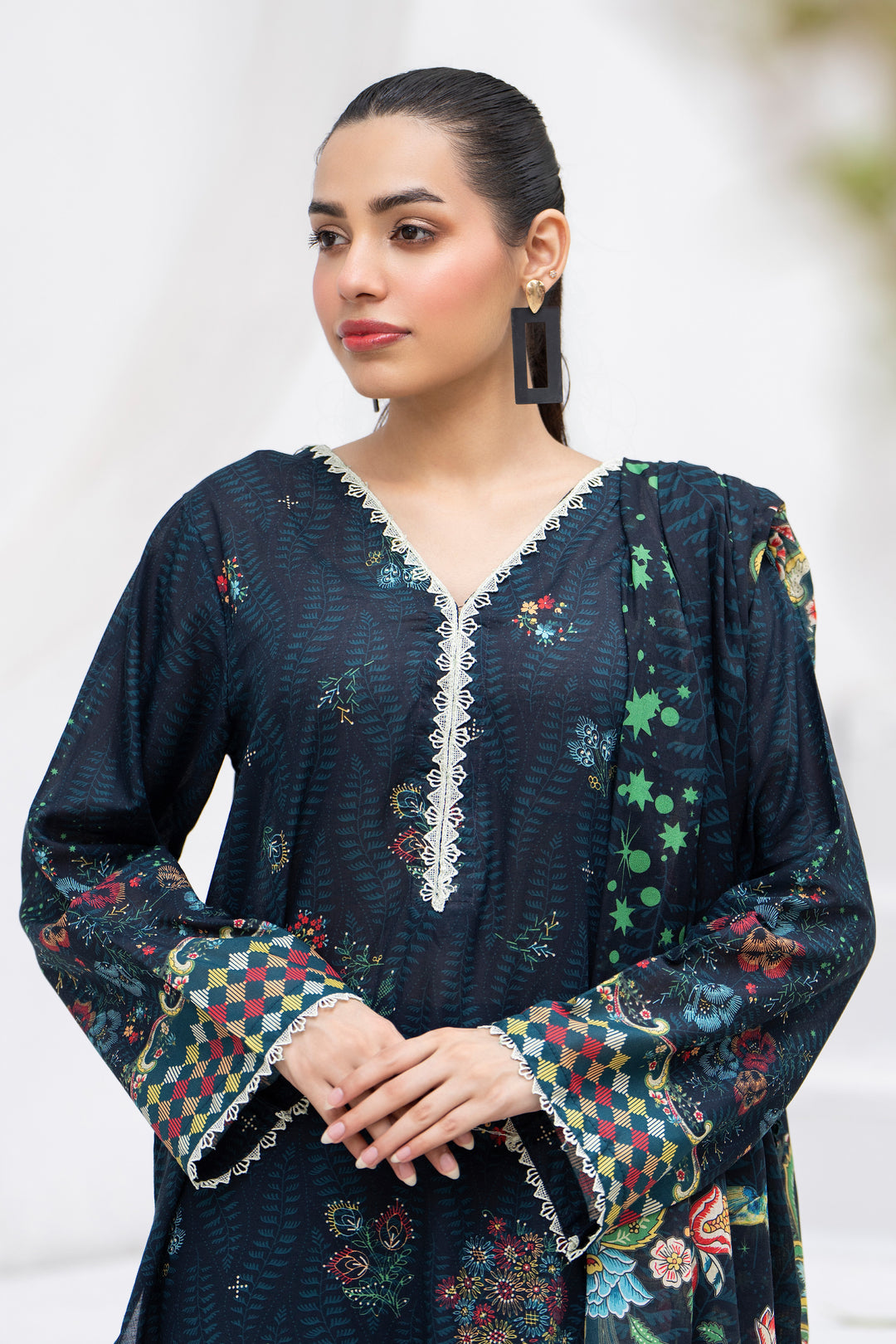 3 Pcs Unstitched Black Premium Lawn - SU25V31-S3 - JACQUARD CLOTHING