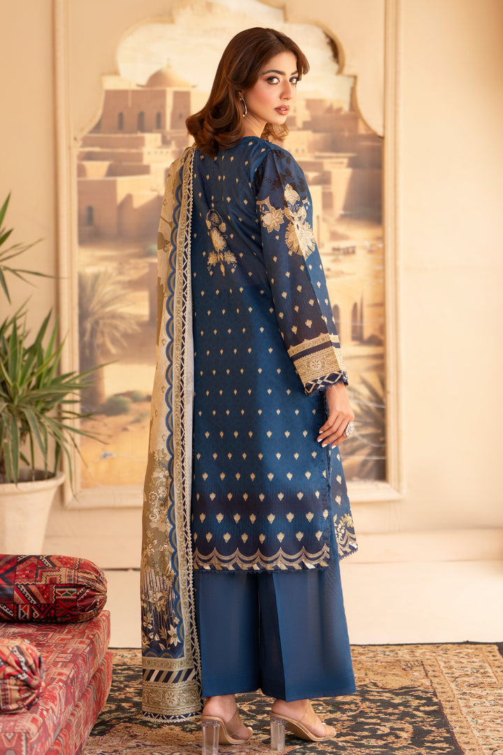 3 Pcs Unstitched Blue Lawn - SU25V19-S2 - JACQUARD CLOTHING