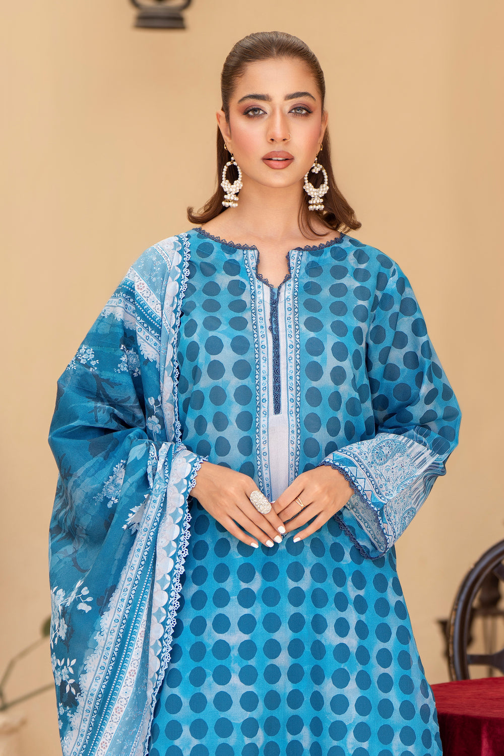 3 Pcs Unstitched Blue Lawn - SU25V20-S8 - JACQUARD CLOTHING