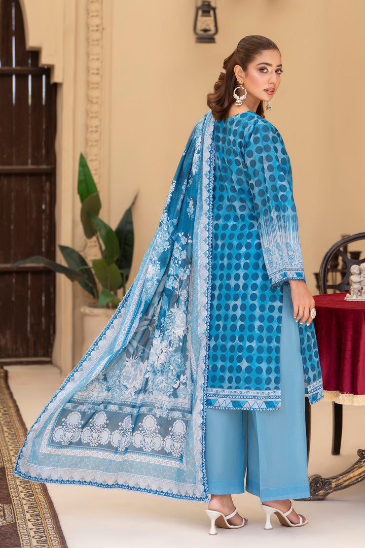 3 Pcs Unstitched Blue Lawn - SU25V20-S8 - JACQUARD CLOTHING
