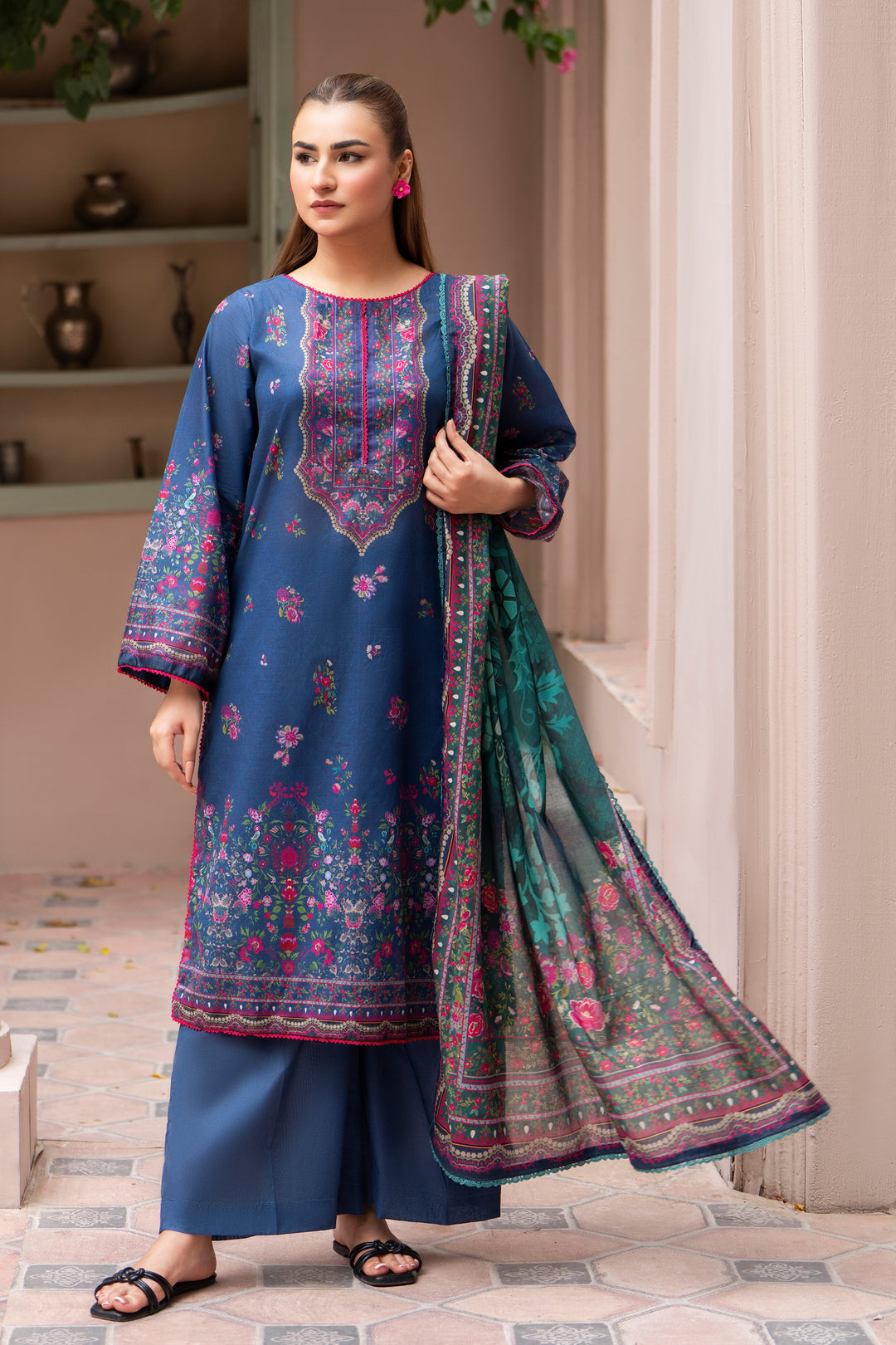3 Pcs Unstitched Blue Lawn - SU25V25-S8 - JACQUARD CLOTHING