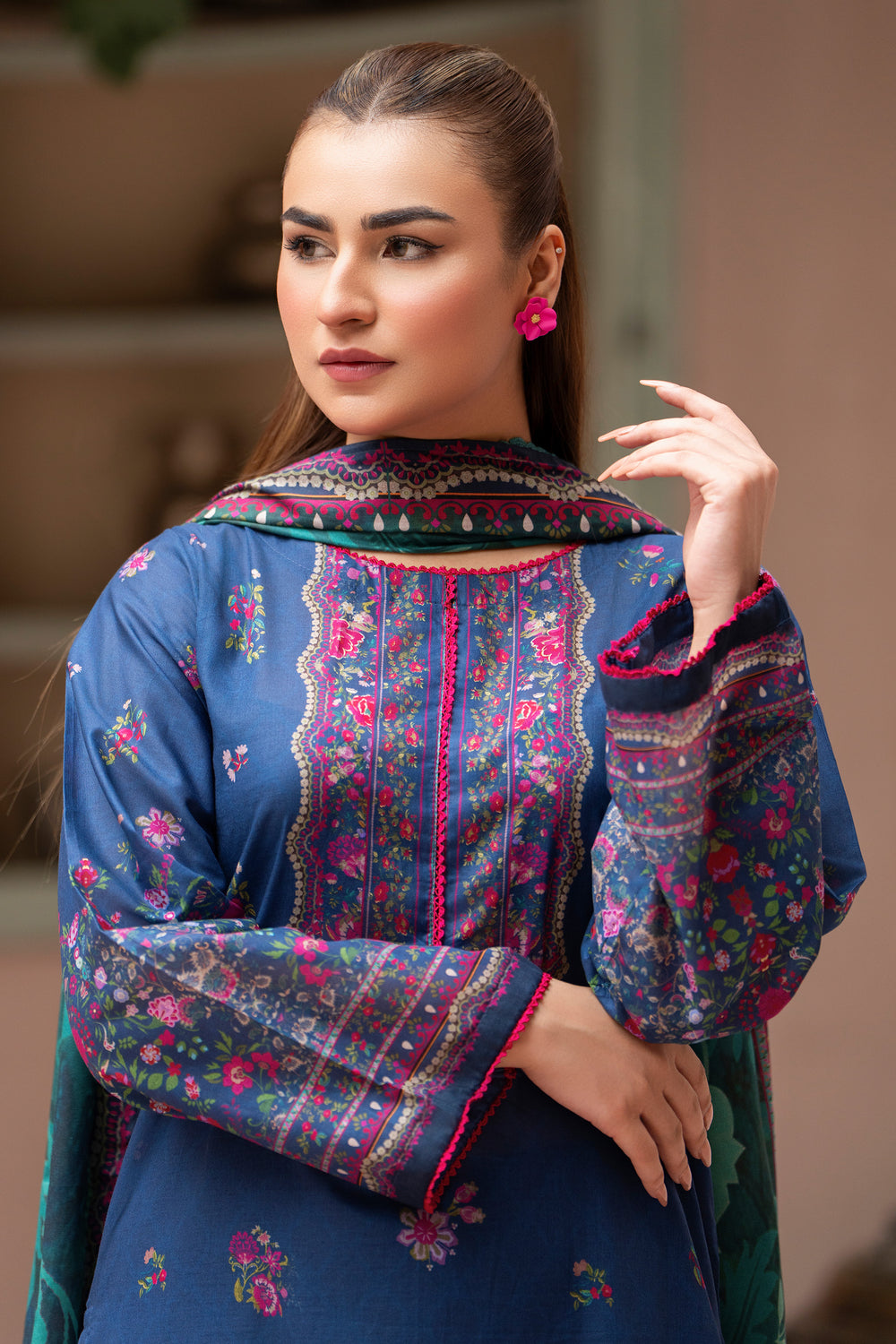 3 Pcs Unstitched Blue Lawn - SU25V25-S8 - JACQUARD CLOTHING