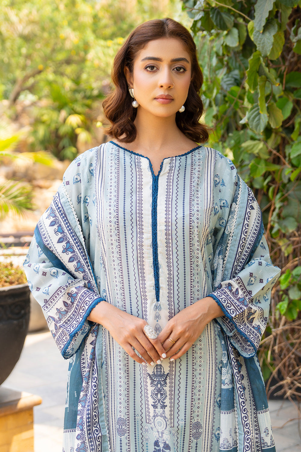 3 Pcs Unstitched Blue Lawn - SU25V17-S7 - JACQUARD CLOTHING