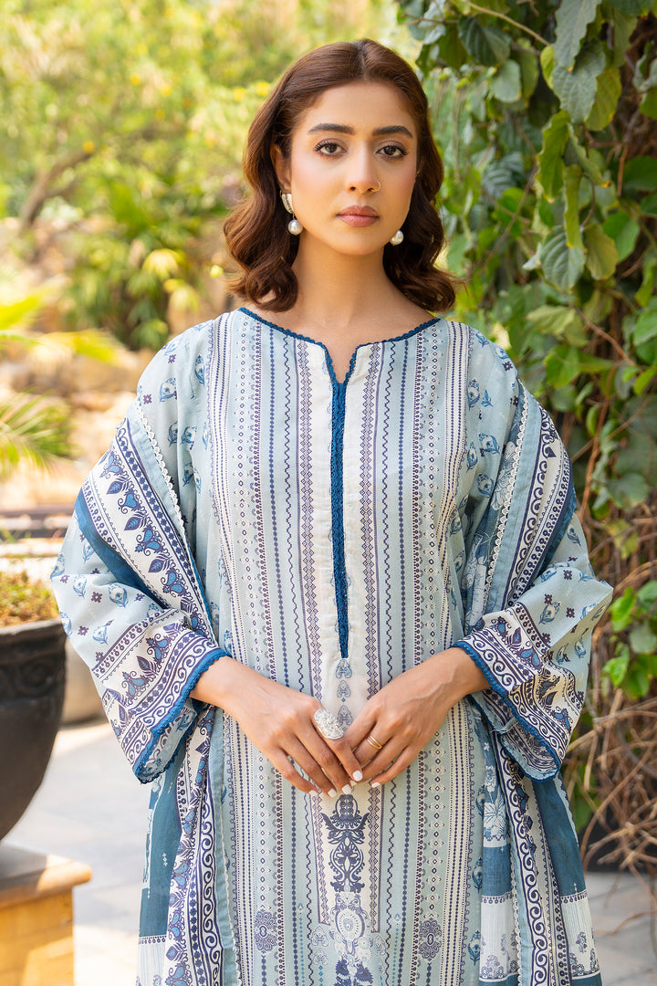 3 Pcs Unstitched Blue Lawn - SU25V17-S7 - JACQUARD CLOTHING