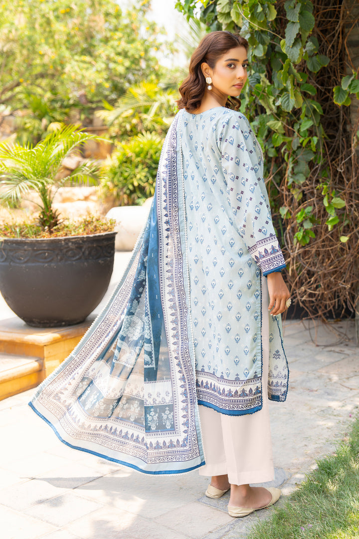 3 Pcs Unstitched Blue Lawn - SU25V17-S7 - JACQUARD CLOTHING