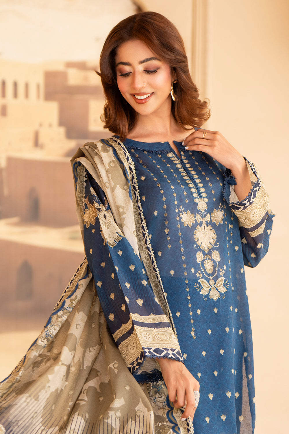 3 Pcs Unstitched Blue Lawn - SU25V19-S2 - JACQUARD CLOTHING