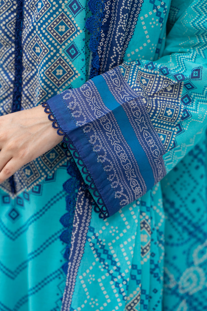 3 Pcs Unstitched Blue Premium Lawn - SU25V33-S2 - JACQUARD CLOTHING