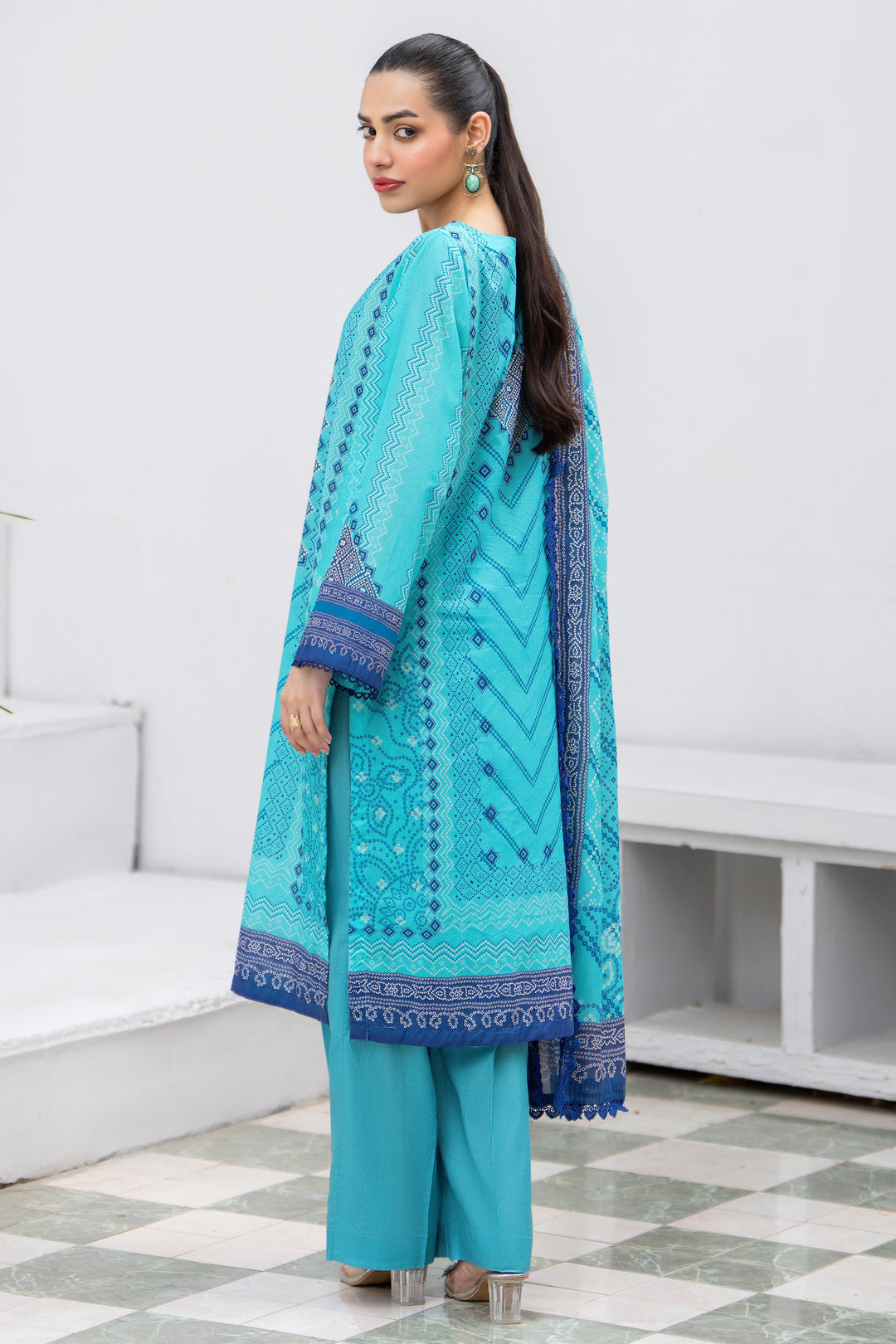 3 Pcs Unstitched Blue Premium Lawn - SU25V33-S2 - JACQUARD CLOTHING