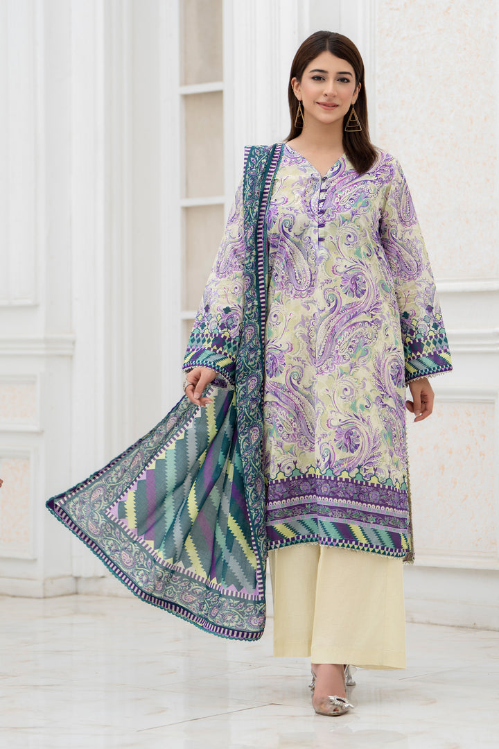 3 Pcs Unstitched Cream Lawn - SU25V27-S1 - JACQUARD CLOTHING