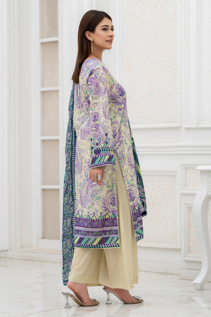 3 Pcs Unstitched Cream Lawn - SU25V27-S1 - JACQUARD CLOTHING