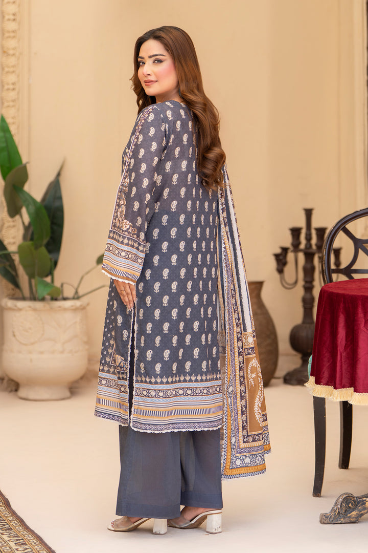 3 Pcs Unstitched Gray Lawn - SU25V20-S3 - JACQUARD CLOTHING