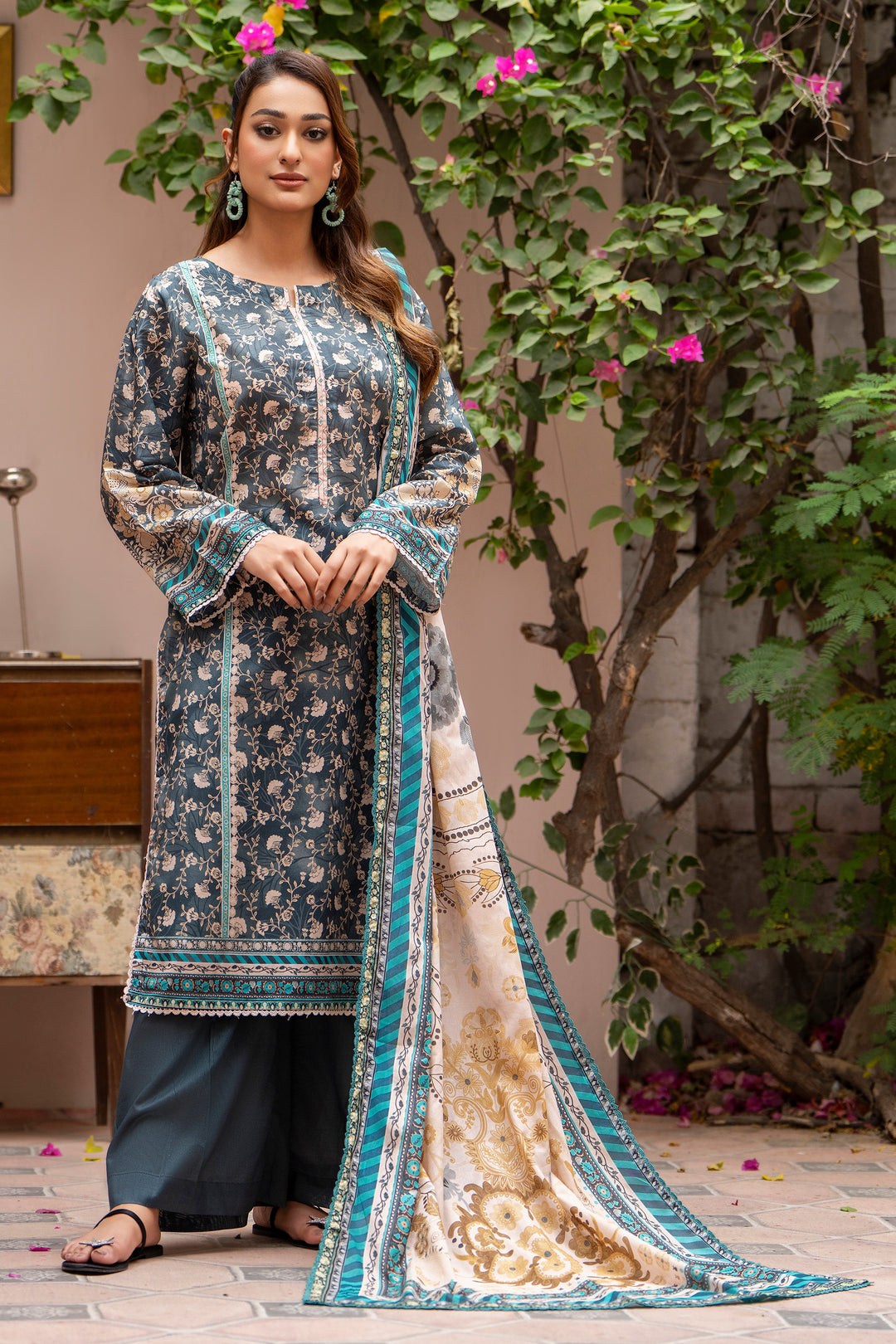 3 Pcs Unstitched Gray Lawn - SU25V24-S10 - JACQUARD CLOTHING