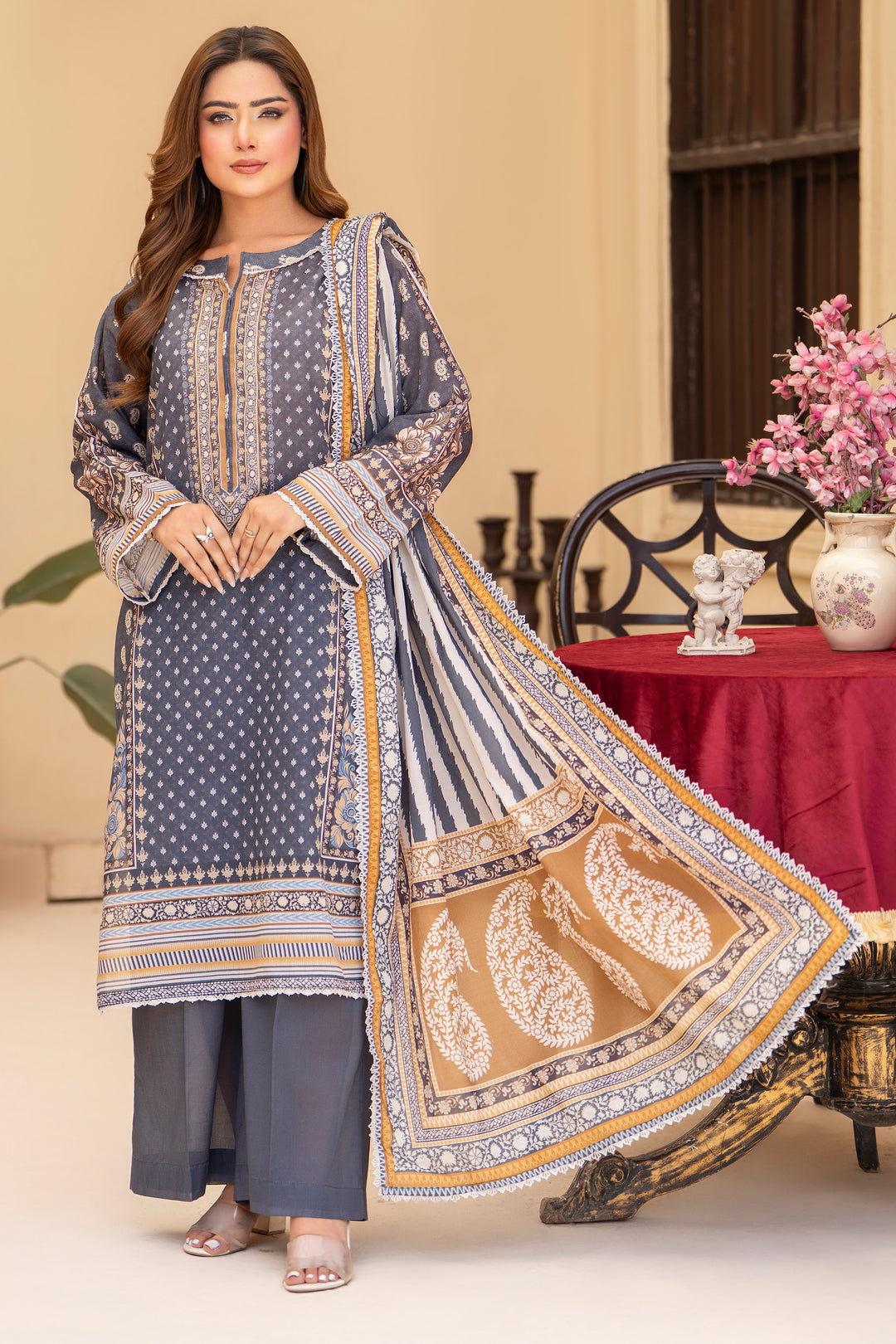 3 Pcs Unstitched Gray Lawn - SU25V20-S3 - JACQUARD CLOTHING