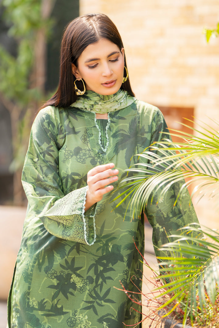 3 Pcs Unstitched Green Lawn - SU25V17-S3 - JACQUARD CLOTHING