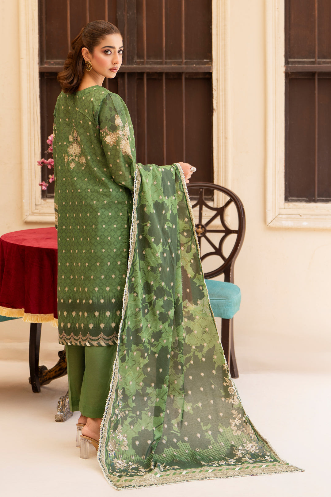 3 Pcs Unstitched Green Lawn - SU25V20-S7 - JACQUARD CLOTHING