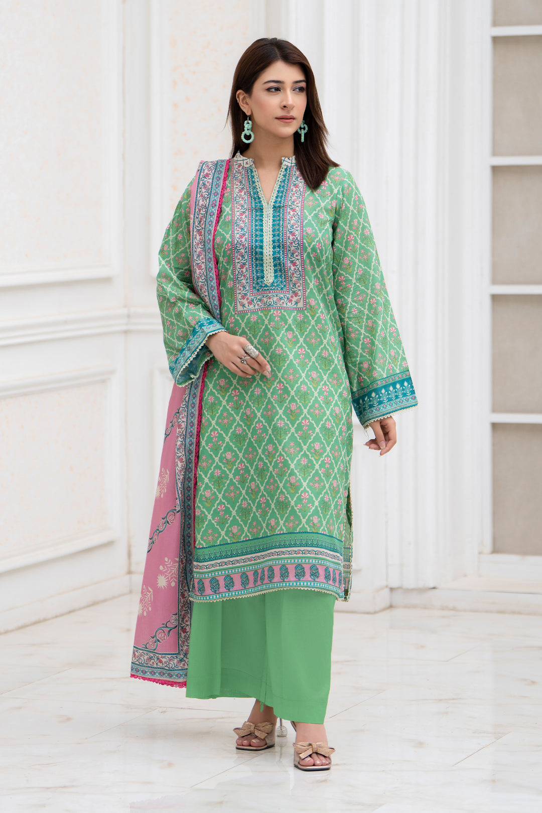 3 Pcs Unstitched Green Lawn - SU25V27-S5 - JACQUARD CLOTHING