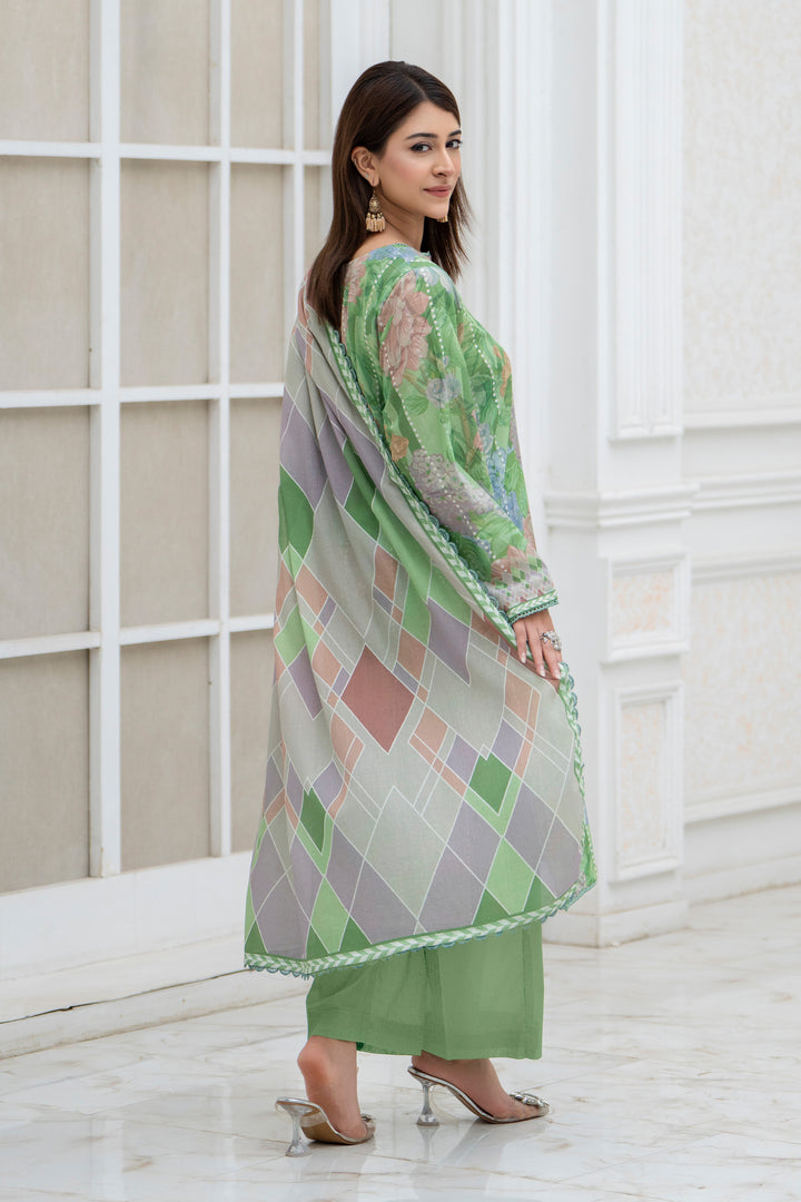 3 Pcs Unstitched Green Lawn - SU25V30-S10 - JACQUARD CLOTHING