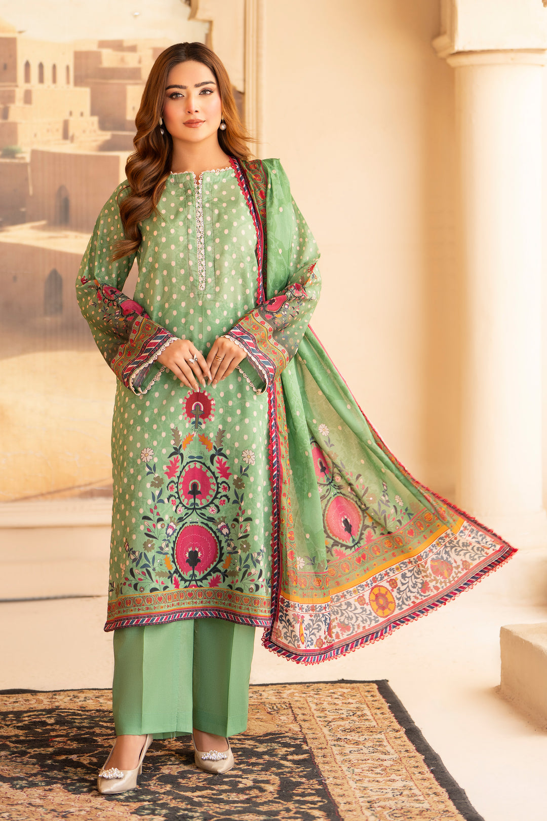 3 Pcs Unstitched Green Lawn - SU25V19-S1 - JACQUARD CLOTHING