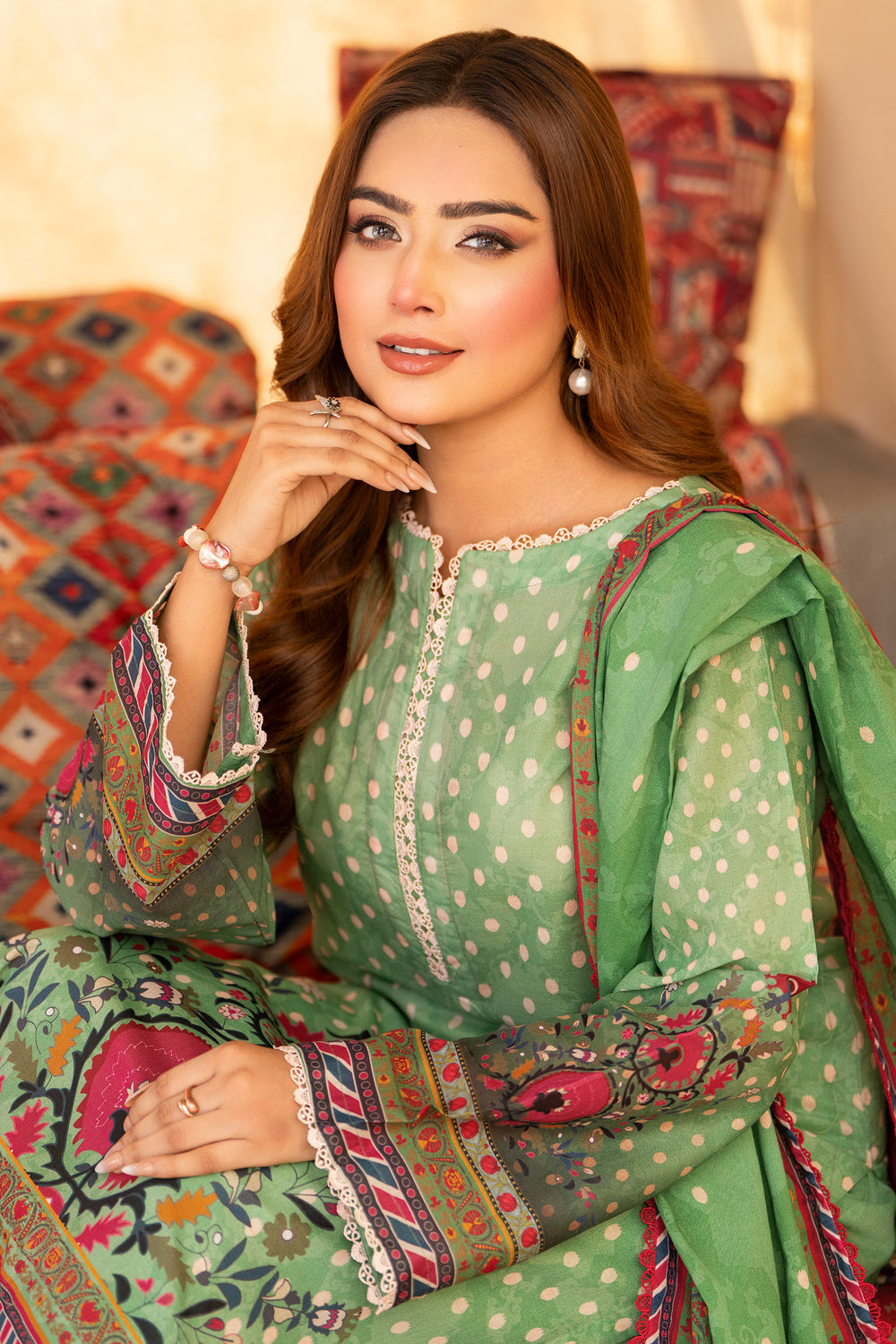 3 Pcs Unstitched Green Lawn - SU25V19-S1 - JACQUARD CLOTHING