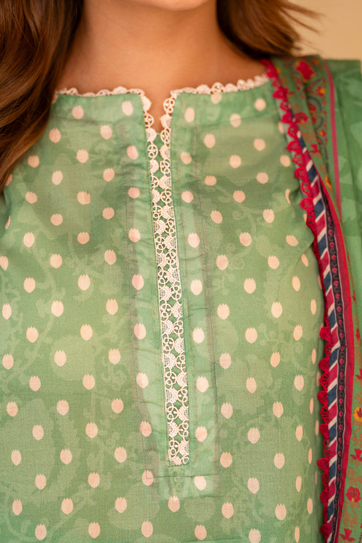 3 Pcs Unstitched Green Lawn - SU25V19-S1 - JACQUARD CLOTHING