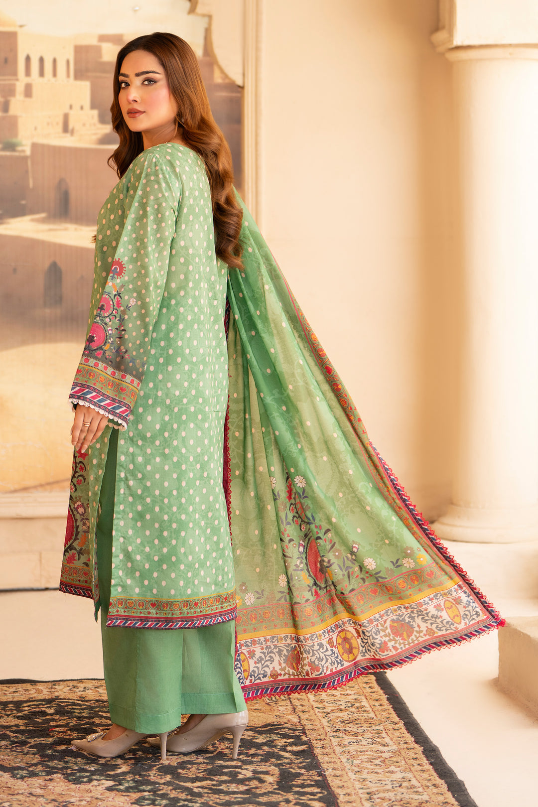 3 Pcs Unstitched Green Lawn - SU25V19-S1 - JACQUARD CLOTHING