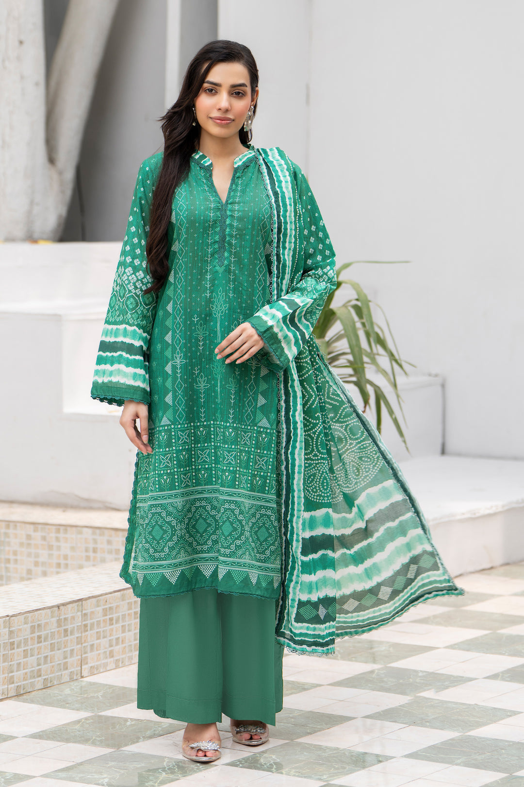 3 Pcs Unstitched Green Premium Lawn - SU25V31-S7 - JACQUARD CLOTHING