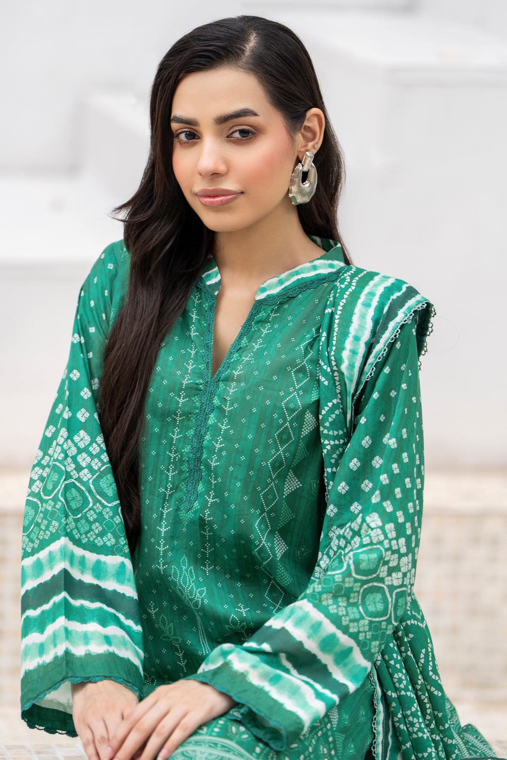 3 Pcs Unstitched Green Premium Lawn - SU25V31-S7 - JACQUARD CLOTHING